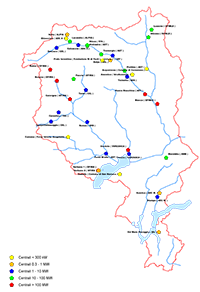 Cartina geografica centrali d'impianti idroelettrici in Ticino