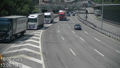 Webcam sur l'A2 en Suisse juste après le passage de la frontière italienne. Vue orientée vers Lugano
