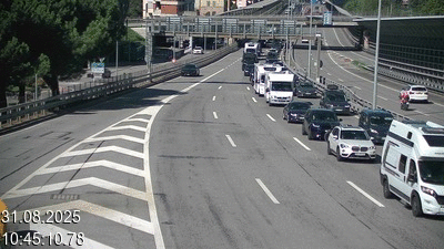 Webcam sur l'A2 en Suisse juste après le passage de la frontière italienne. Vue orientée vers Lugano