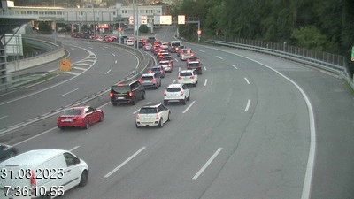<h2>Webcam à la frontière entre la Suisse et l'Italie. Vue orientée vers le poste de contrôle des voitures depuis l'A2 en Suisse à Chiasso vers Como</h2>