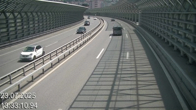 Webcam sur l'A2 en Suisse, à 1 kilomètre de la frontière avec l'Italie. Vue orientée vers Come